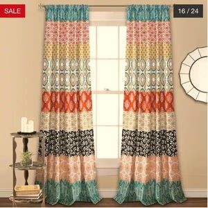 La Boheme Striped Window Curtain Panel Pair- 95 inches- Turquoise & Orange